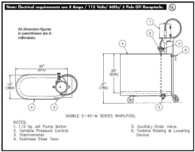 Mobile Extremity Whirlpool E-45-M (45 Gal)